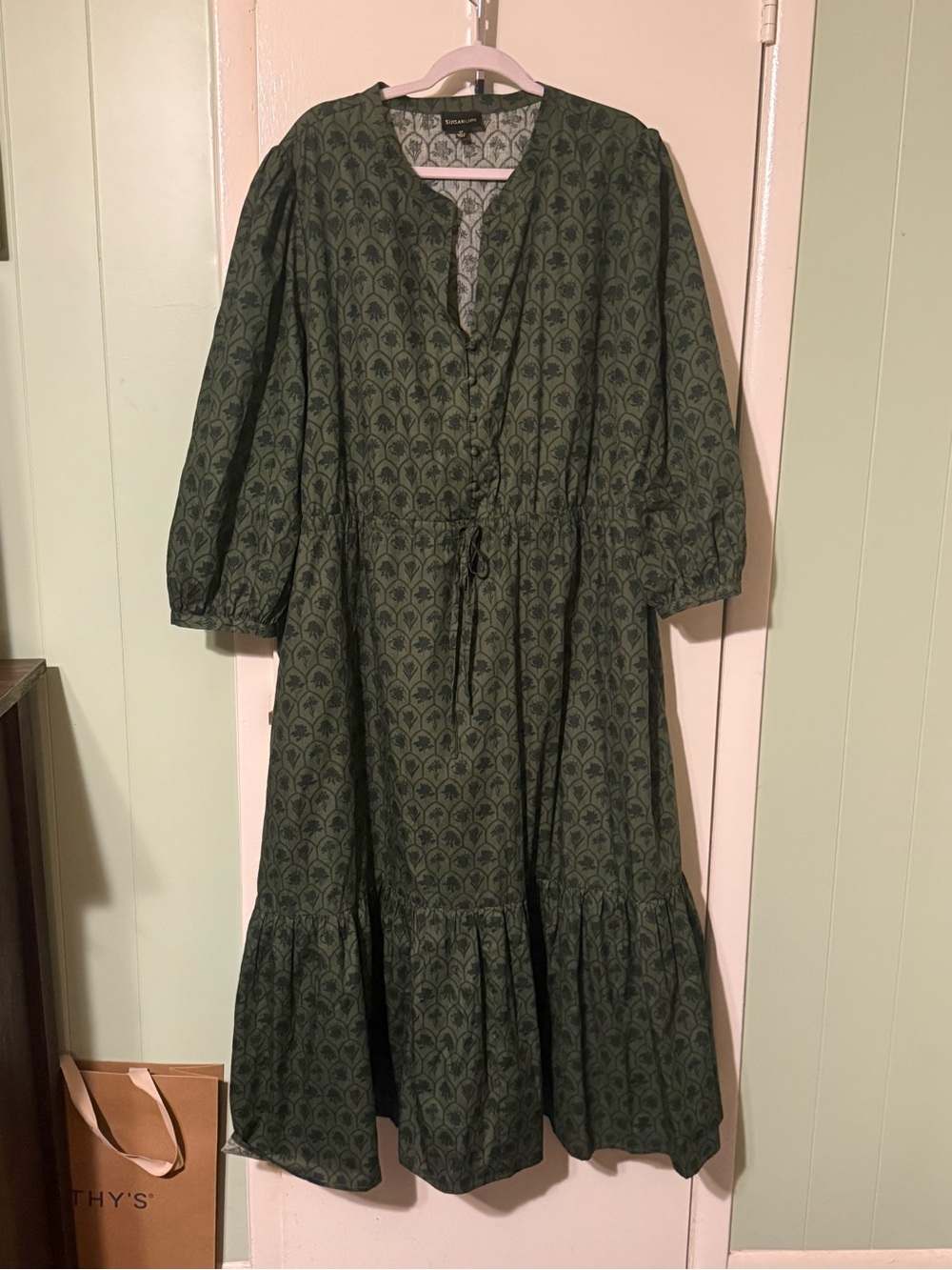 Sugarlips Olive Green Printed Tiered Maxi Dress